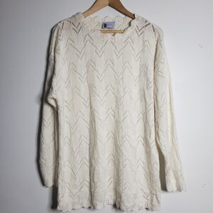 Needles Up Womens Knit Sweater White Boho Fairycore Cottagecore Coastal